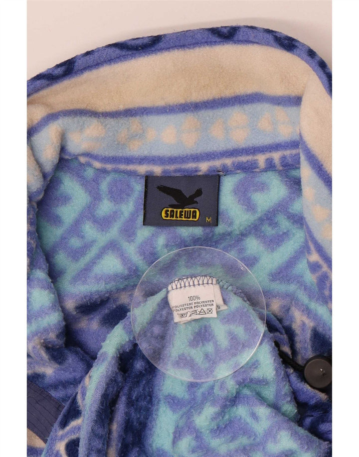 SALEWA Mens Button Neck Fleece Jumper Medium Blue Fair Isle Polyester