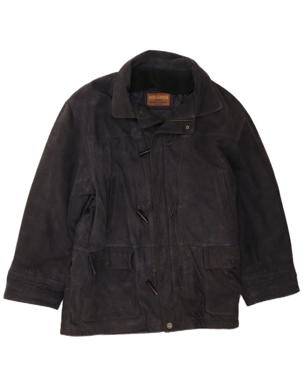 James Dillon Ανδρικό Suede Duffle Jacket UK 42 XL Navy Blue Leather