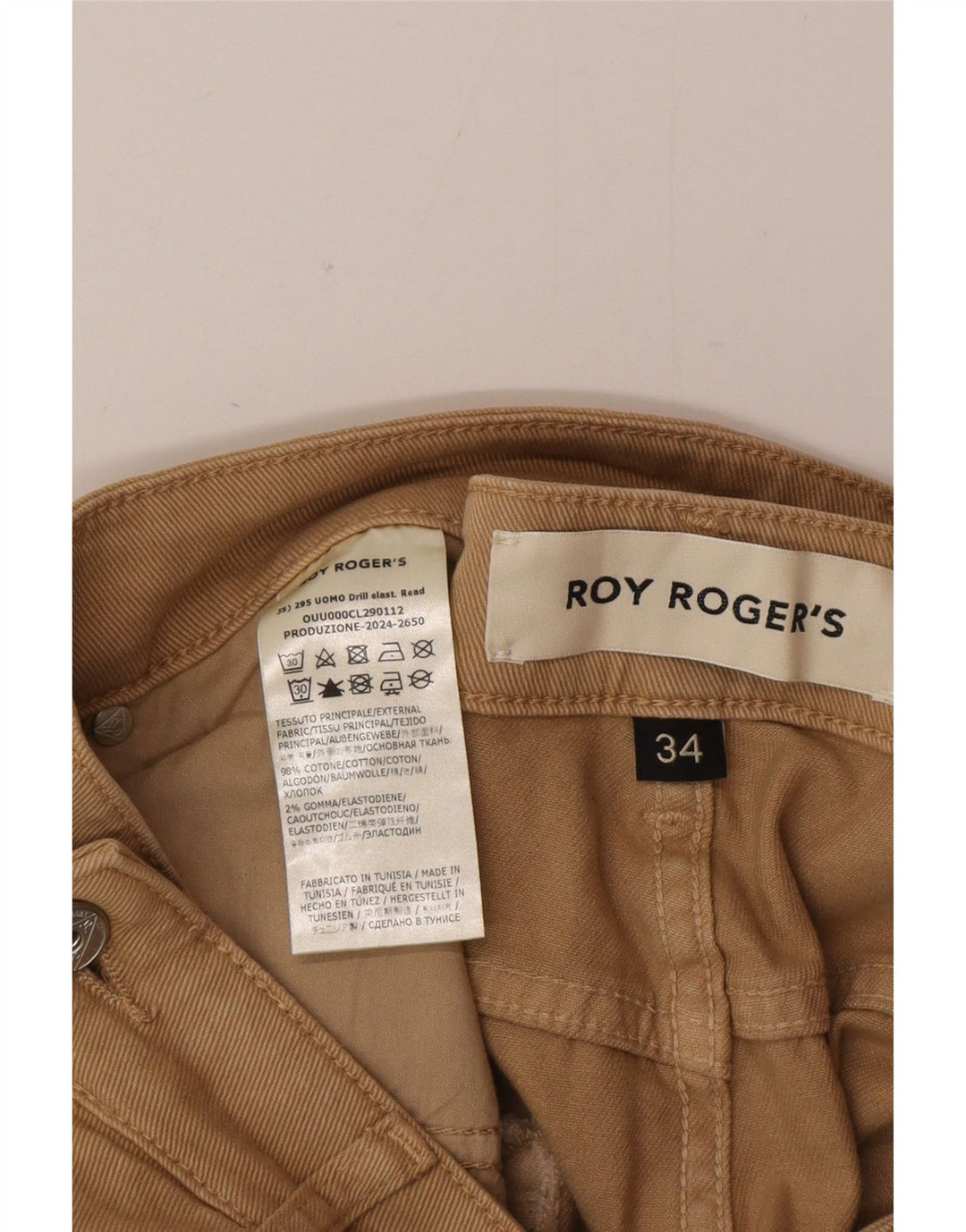 Roy Rogers Mens Straight Jeans W34 L32 Brown Cotton
