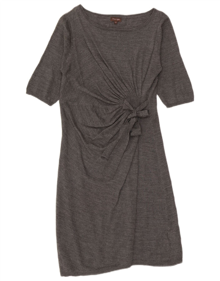Phase Eight Womens Front Tie Short Sleeves Jumper Dress UK 12 Medium Grey