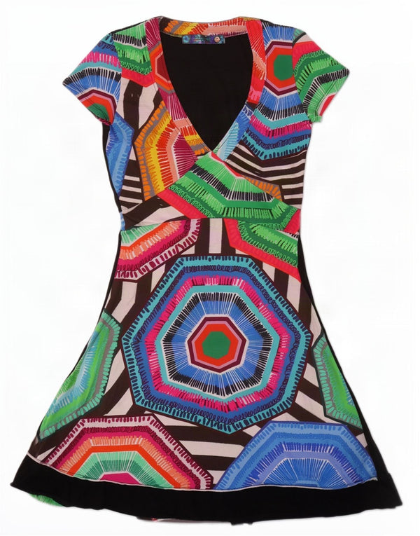 Desigual Womens Graphic A-Line Dress UK 6 XS Multicoloured Geometric Cotton