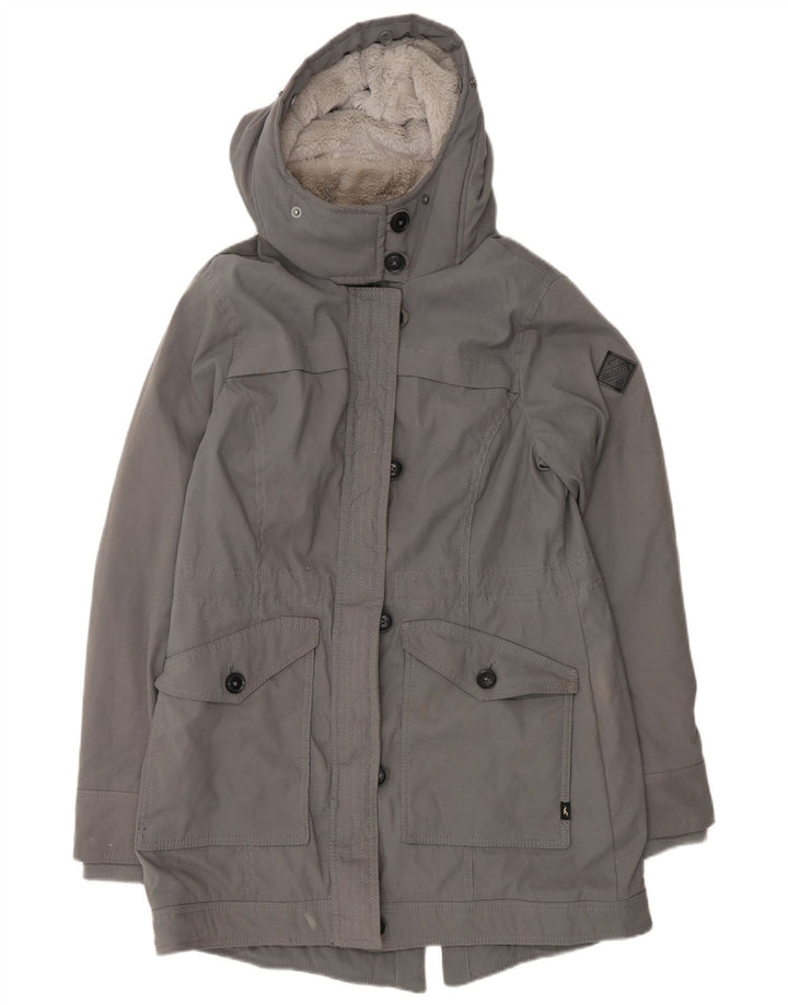 Hollister Womens Hooded Sherpa Parka Jacket UK 14 Medium Grey Polyester