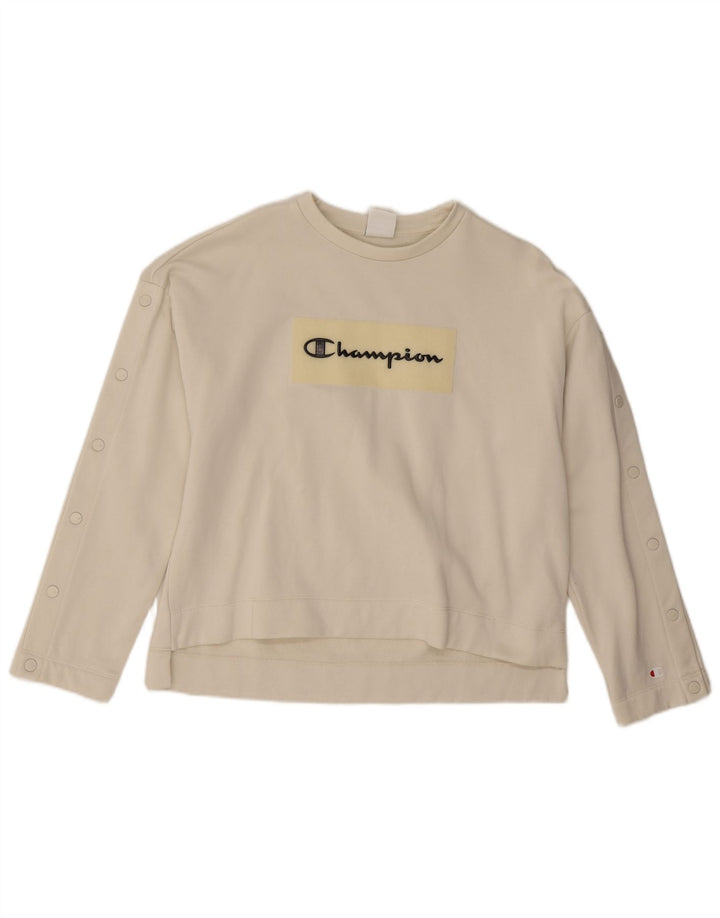 Champion Womens Graphic Oversized Sweatshirt Jumper UK 10 Small White