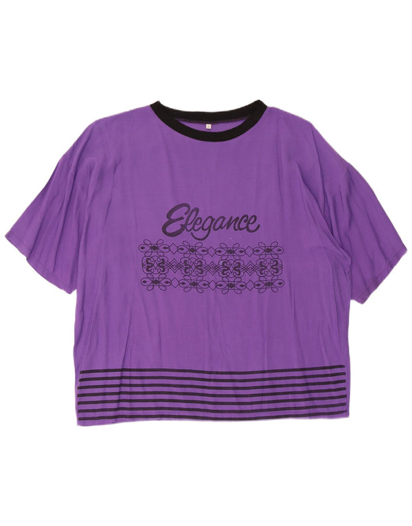 Vintage Damen Übergroßes grafisches T-Shirt Top UK 10 Small Lila Viskose