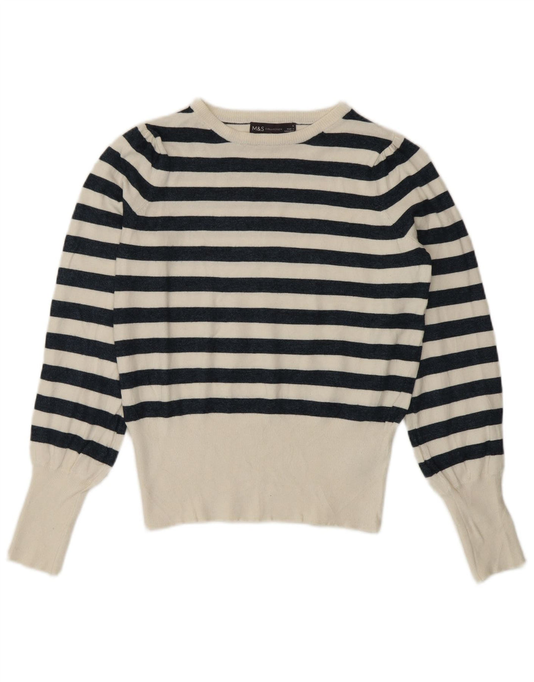 Marks & Spencer Damen-Pullover mit Rundhalsausschnitt, Gr. 8, Größe S, Weiß, nautisch