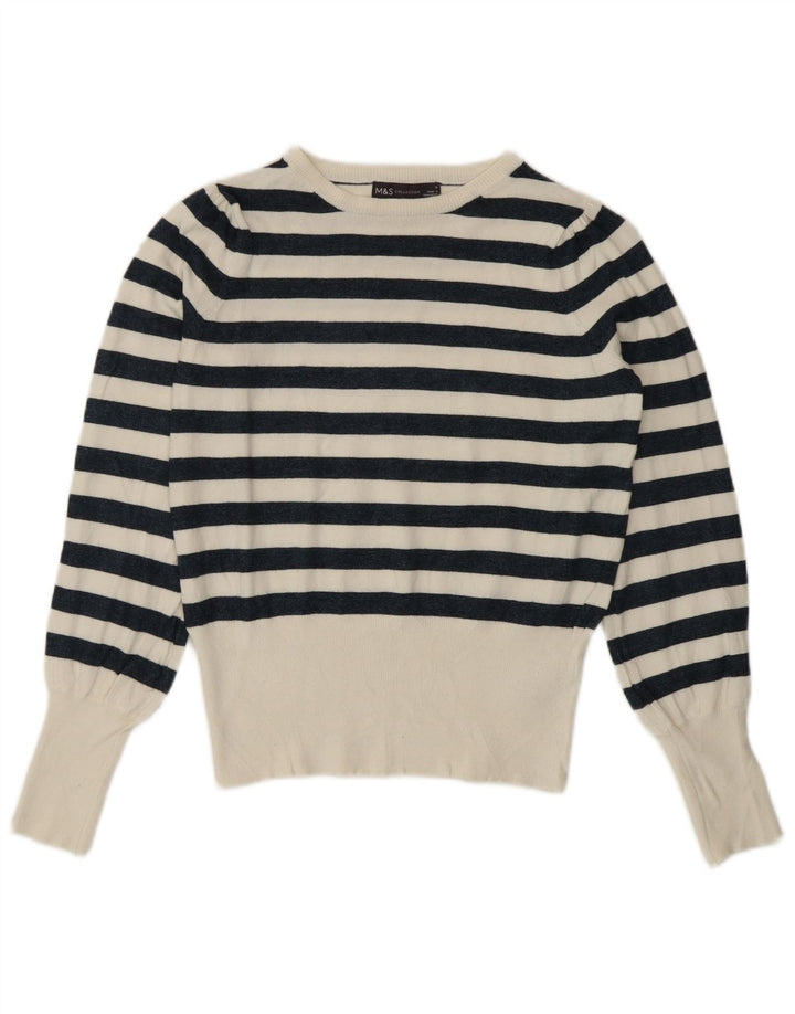 Marks & Spencer Damen-Pullover mit Rundhalsausschnitt, Gr. 8, Größe S, Weiß, nautisch