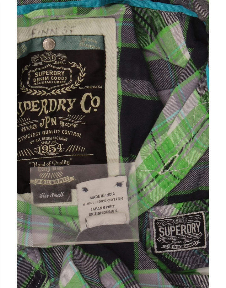 SUPERDRY Mens Flannel Shirt Small Green Check Cotton