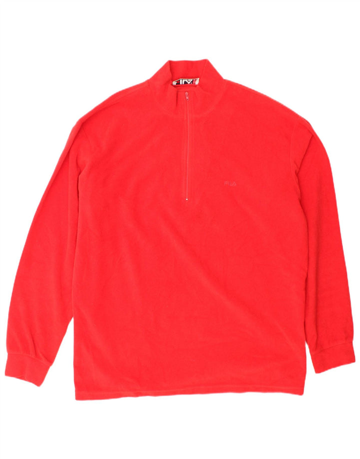 FILA Mens Zip Neck Fleece Jumper IT 54 XL Red Polyester