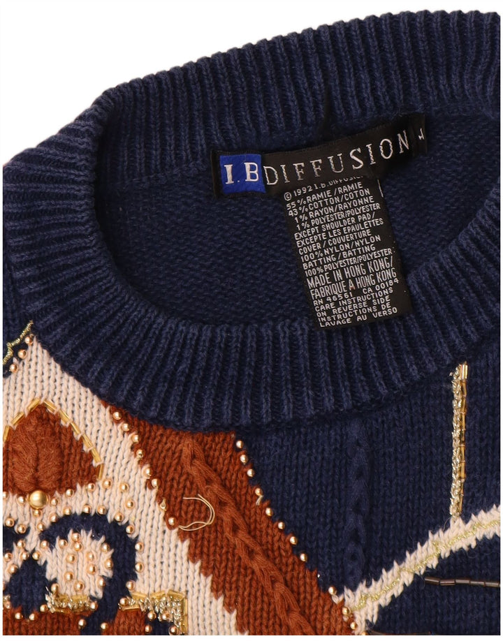 I.B Diffusion Womens Crew Neck Jumper Sweater UK 16 Large Navy Blue Paisley