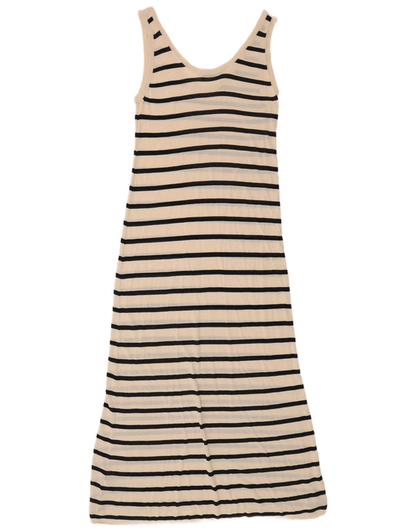 Zara Damen Sommerkleid UK 10 Small Off White Gestreifte Baumwolle