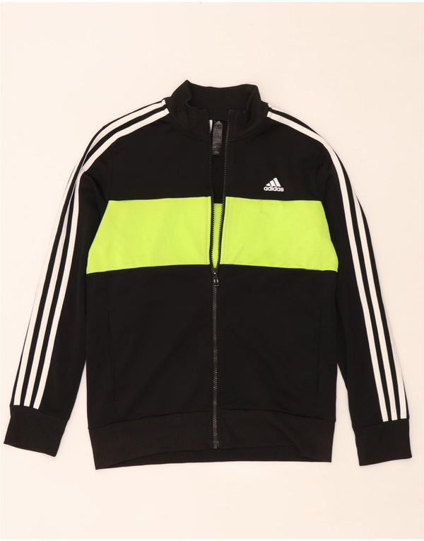 Adidas Boys Tracksuit Top Jacket 12-13 Years Black Colourblock Polyester