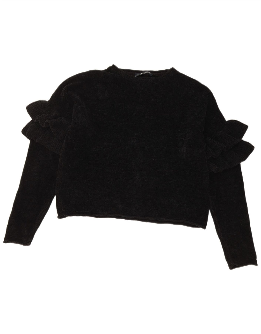 Zara Womens Crop Oversized Crew Neck Jumper Sweater UK 10 Small Black