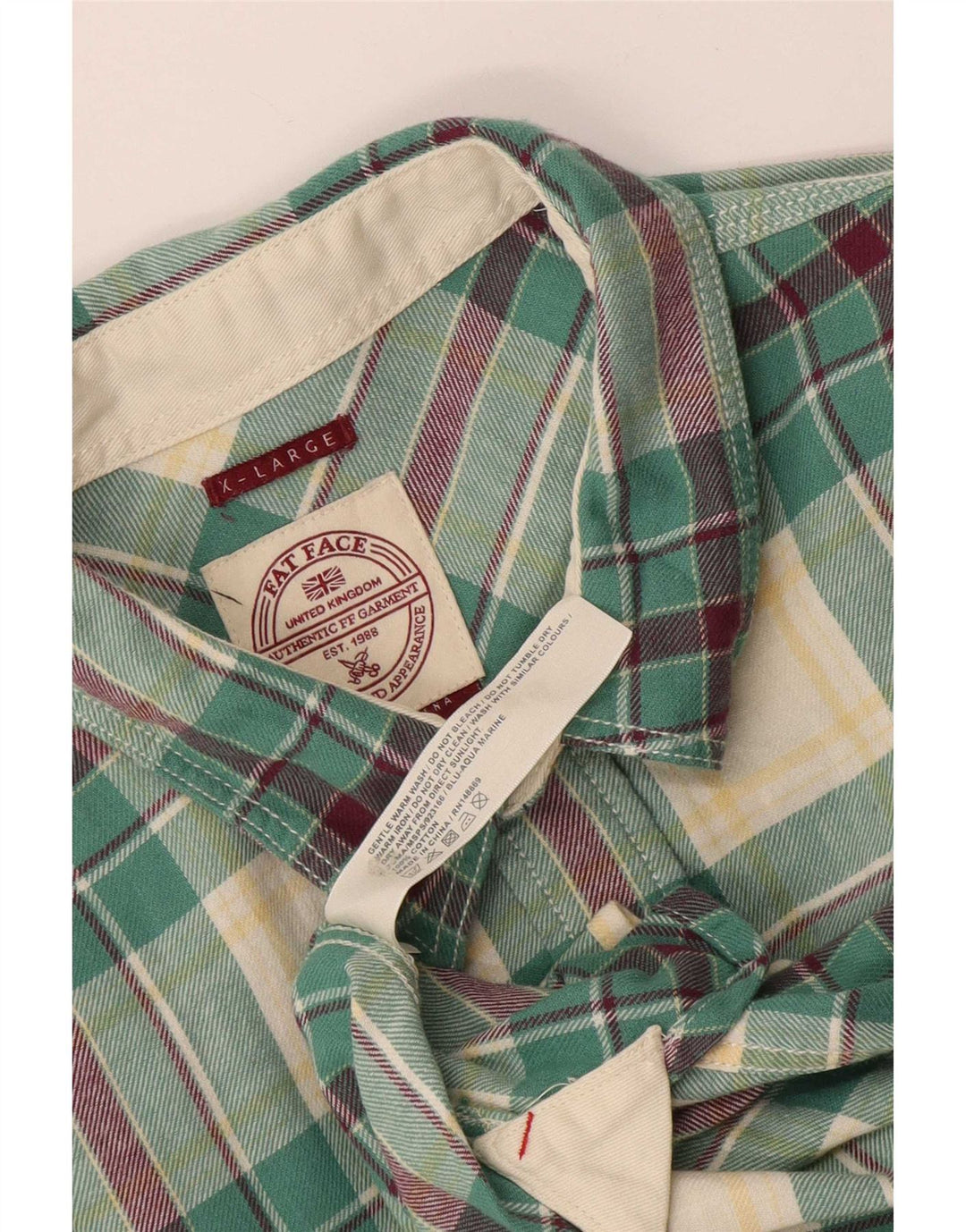 Fat Face Mens Flannel Shirt XL Green Check Cotton