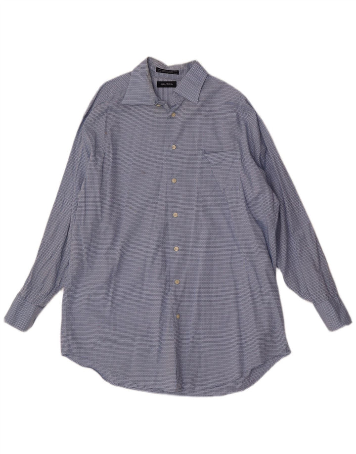 Nautica Mens Shirt Size 16 1/2 Large Blue Check Cotton
