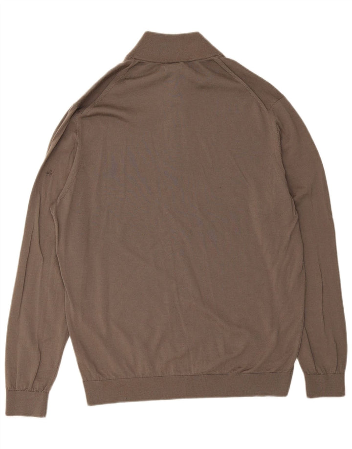 Massimo Dutti Mens Zip Neck Jumper Sweater 2XL Brown Wool