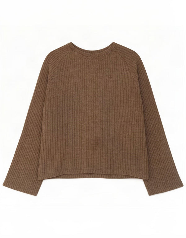 Zara Womens Crop Oversized Top Long Sleeve UK 10 Small Brown Flecked