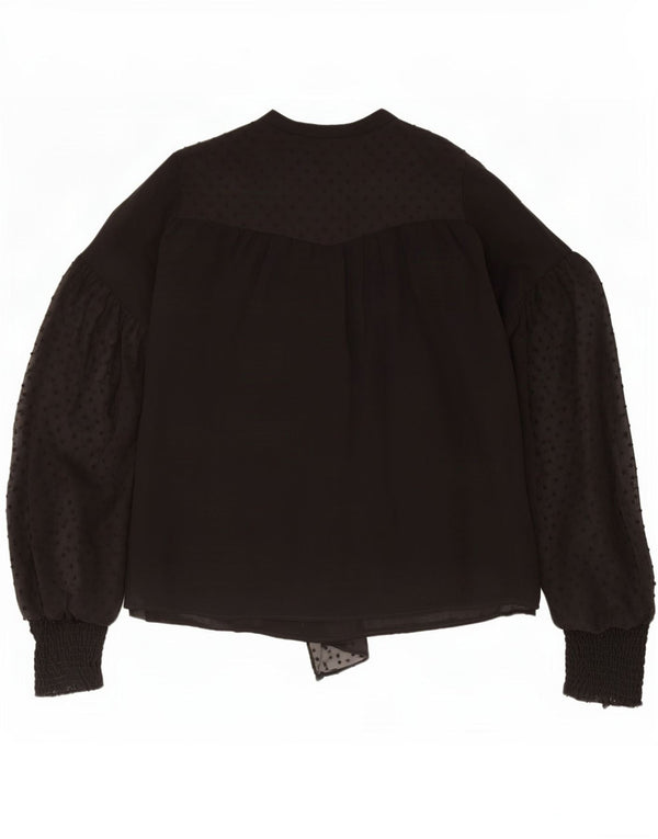 Zara Womens Front Tie Oversized Shirt Blouse UK 14 Medium Black Spotted