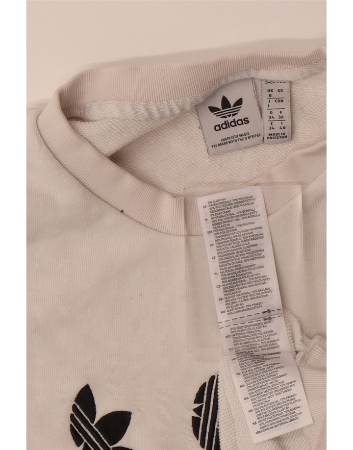 ADIDAS Womens Oversized Graphic Sweatshirt Jumper UK 8 Small  White Cotton