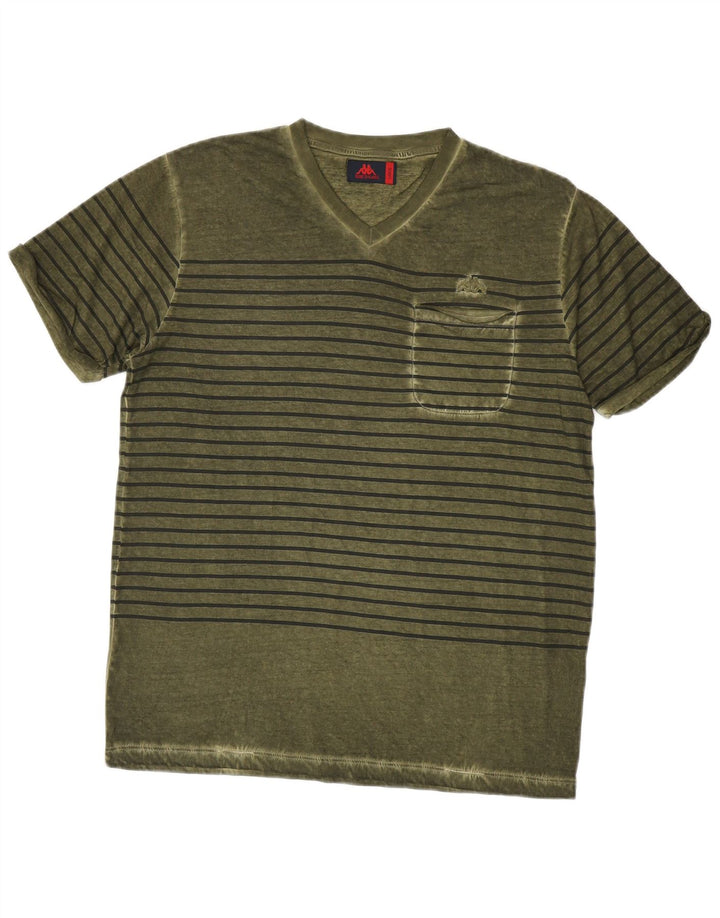 Kappa Mens T-Shirt Top Large Green Striped Cotton