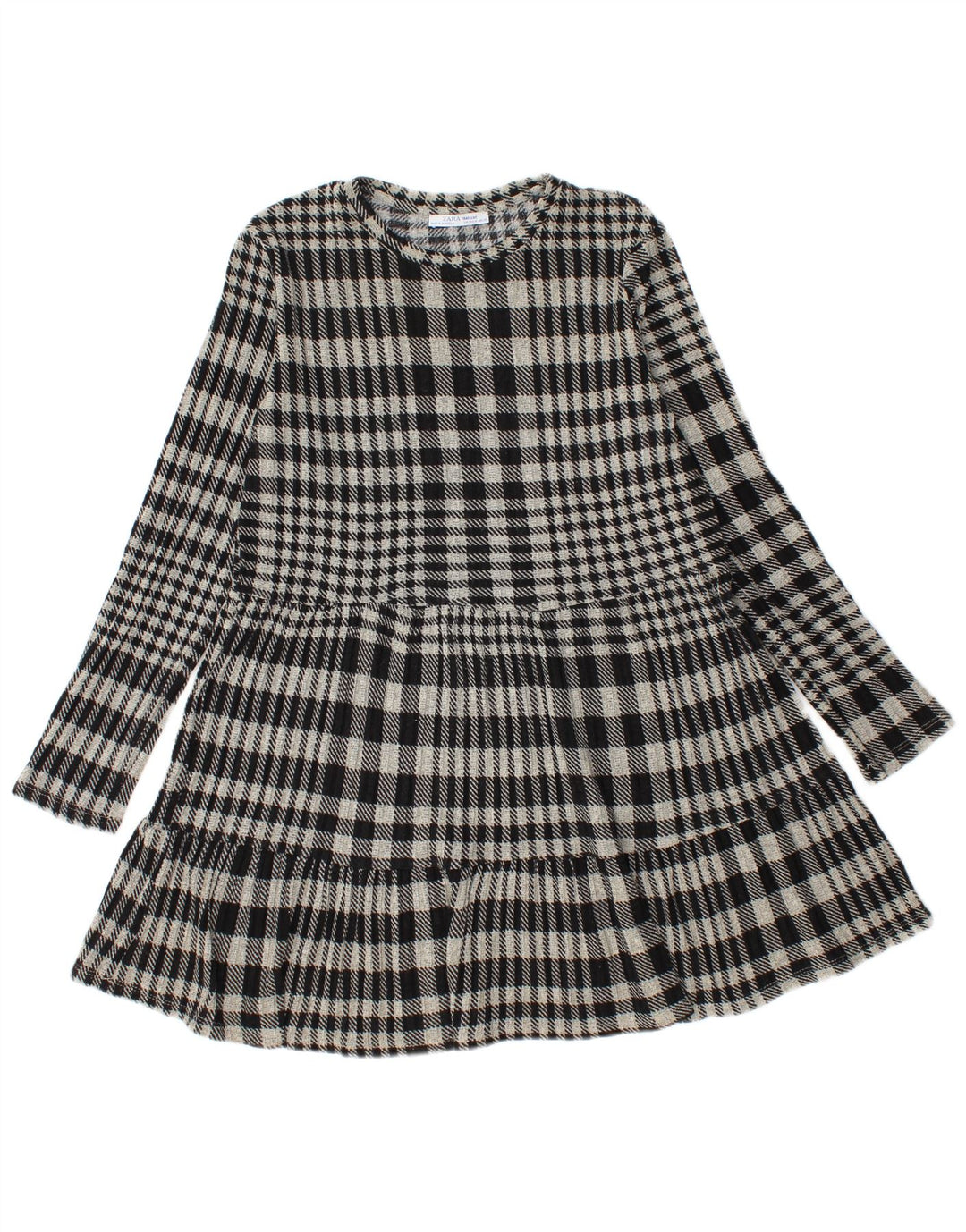 Zara Robe à volants en tricot pour femme UK 12 Gris moyen à carreaux