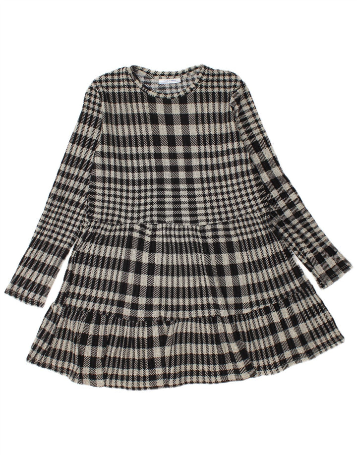 Zara Robe à volants en tricot pour femme UK 12 Gris moyen à carreaux