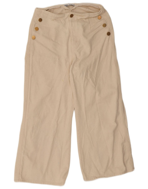 Zara Womens Wide Leg Cropped Trousers EU 40 Medium W30 L25 Beige