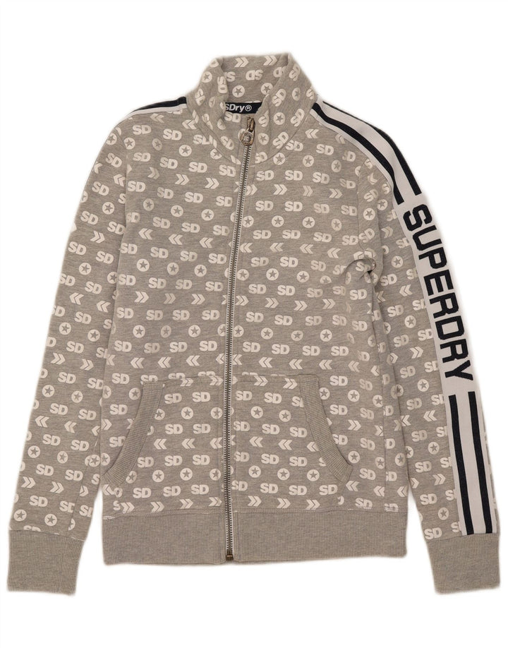 Superdry Womens Graphic Tracksuit Top Jacket UK 10 Small Grey Cotton
