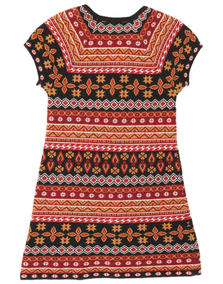 Zara Damen Pulloverkleid UK 12 Medium Mehrfarbige geometrische Wolle