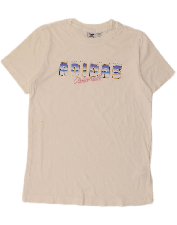 Adidas Damen Graphic T-Shirt Top UK 12 Mittelweiße Baumwolle
