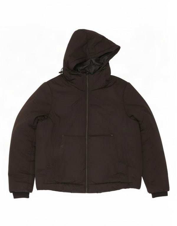 Zara Hombre Chaqueta Acolchada Con Capucha UK 38 Medium Negro Poliéster