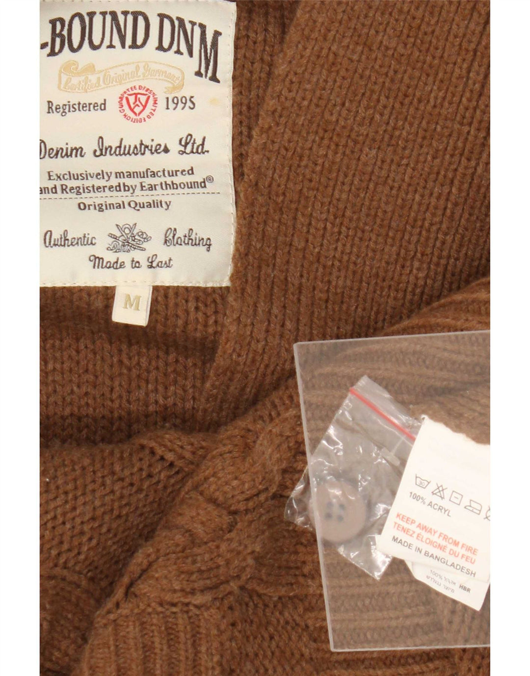 vintage Mens Cardigan Pull Moyen Brun Polyacrylique