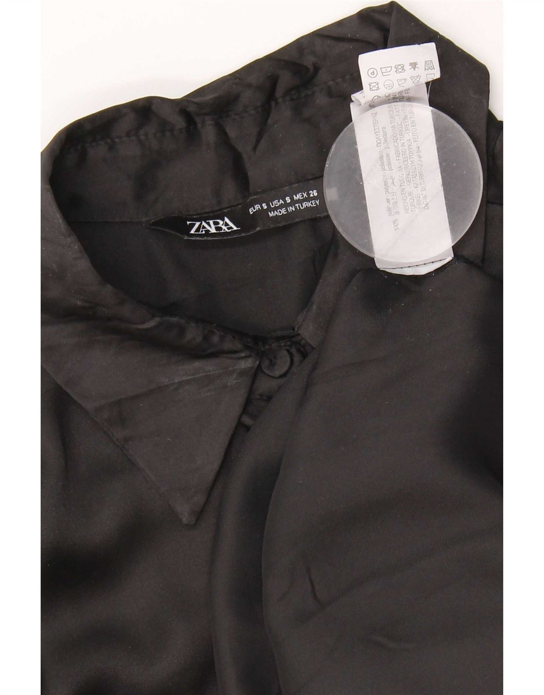 Zara Blusa feminina oversized UK 10 pequena preta poliéster
