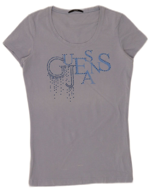 Guess Женская футболка с рисунком Top UK 6 XS Синяя хлопковая