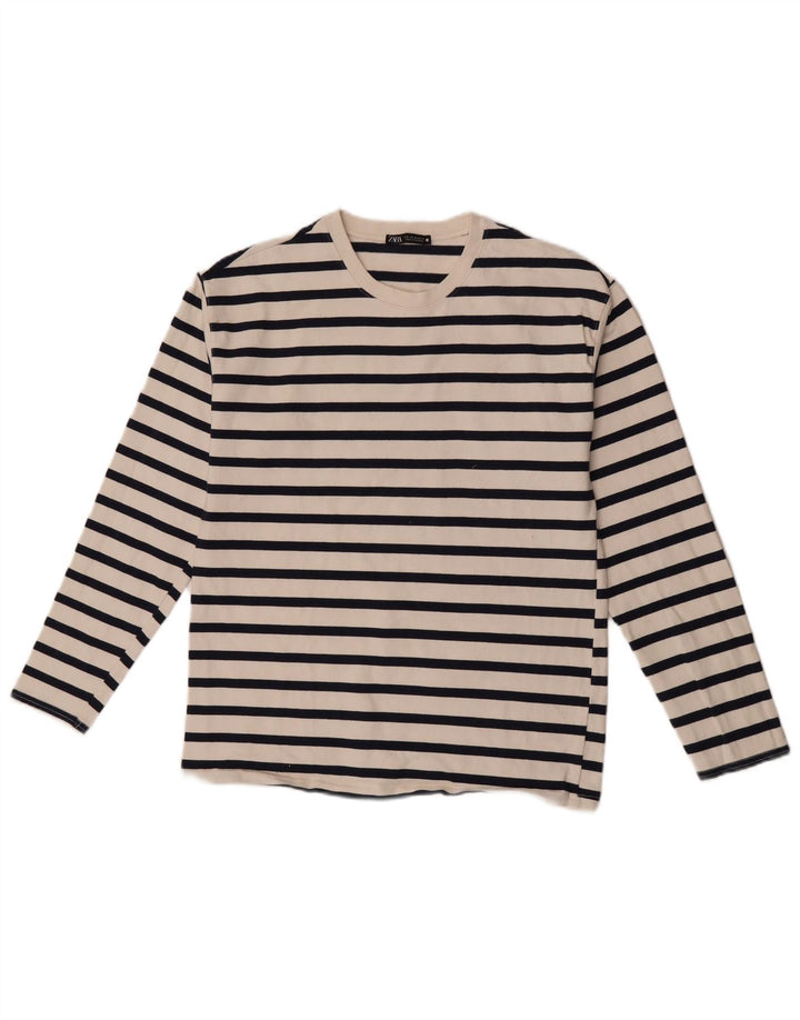Zara Womens Top Long Sleeve UK 12 Medium White Striped