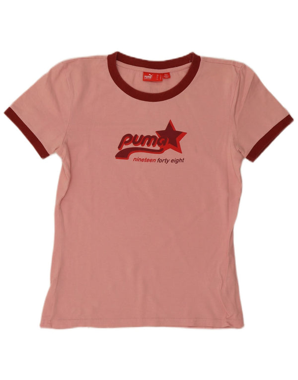 Puma Damen Grafik T-Shirt Top UK 10 Small Rosa Baumwolle