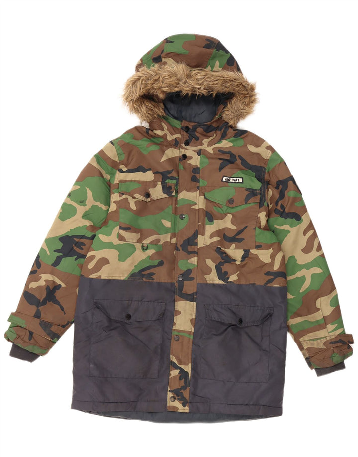 Zara Boys Hooded Parka Jacket 13-14 Years Multicoloured Camouflage