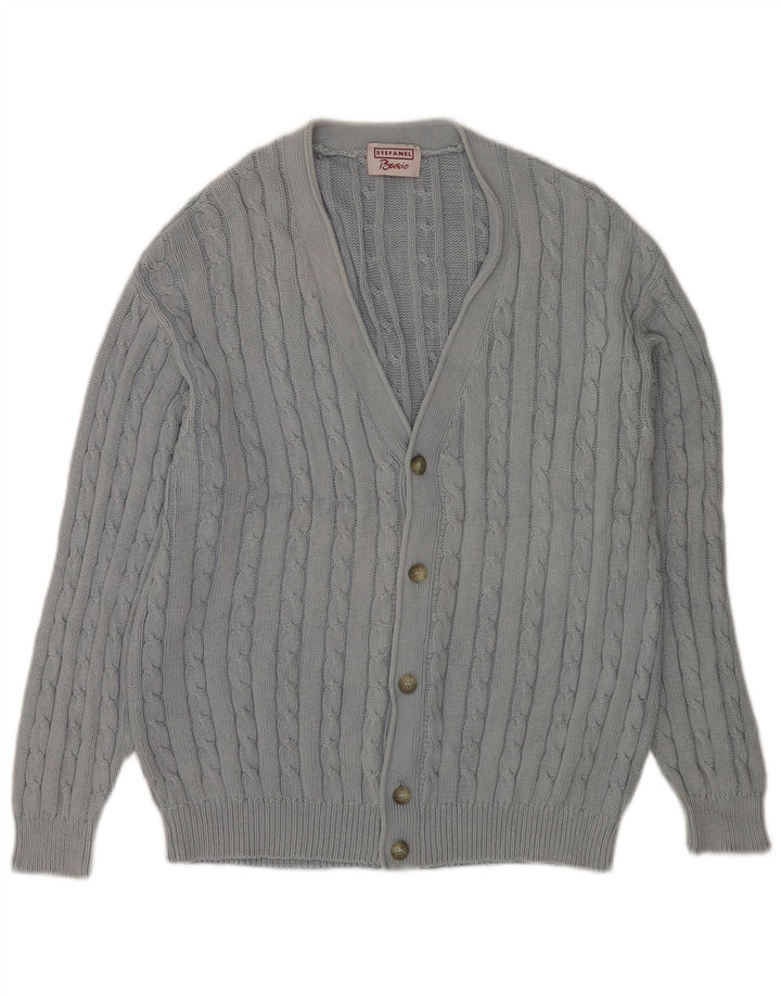 Stefanel Mens Cardigan Sweater Large Blue Cotton