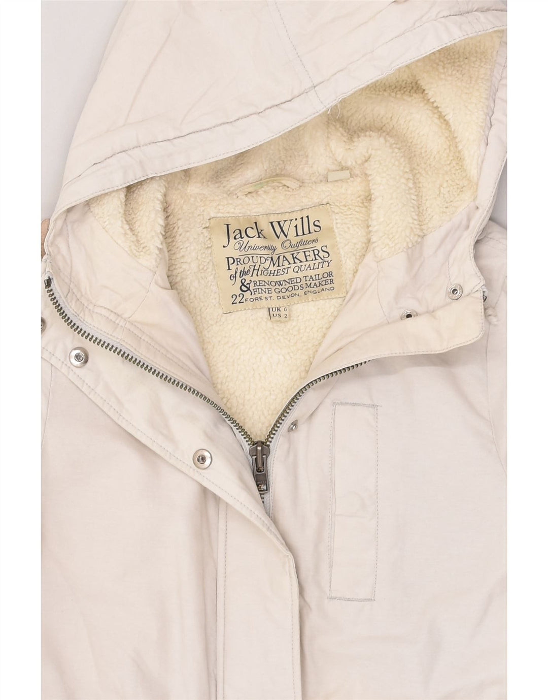 JACK WILLS Womens Hooded Sherpa Jacket UK 6 XS  Grey Cotton | Vintage Jack Wills | Thrift | Second-Hand Jack Wills | Used Clothing | Messina Hembry 