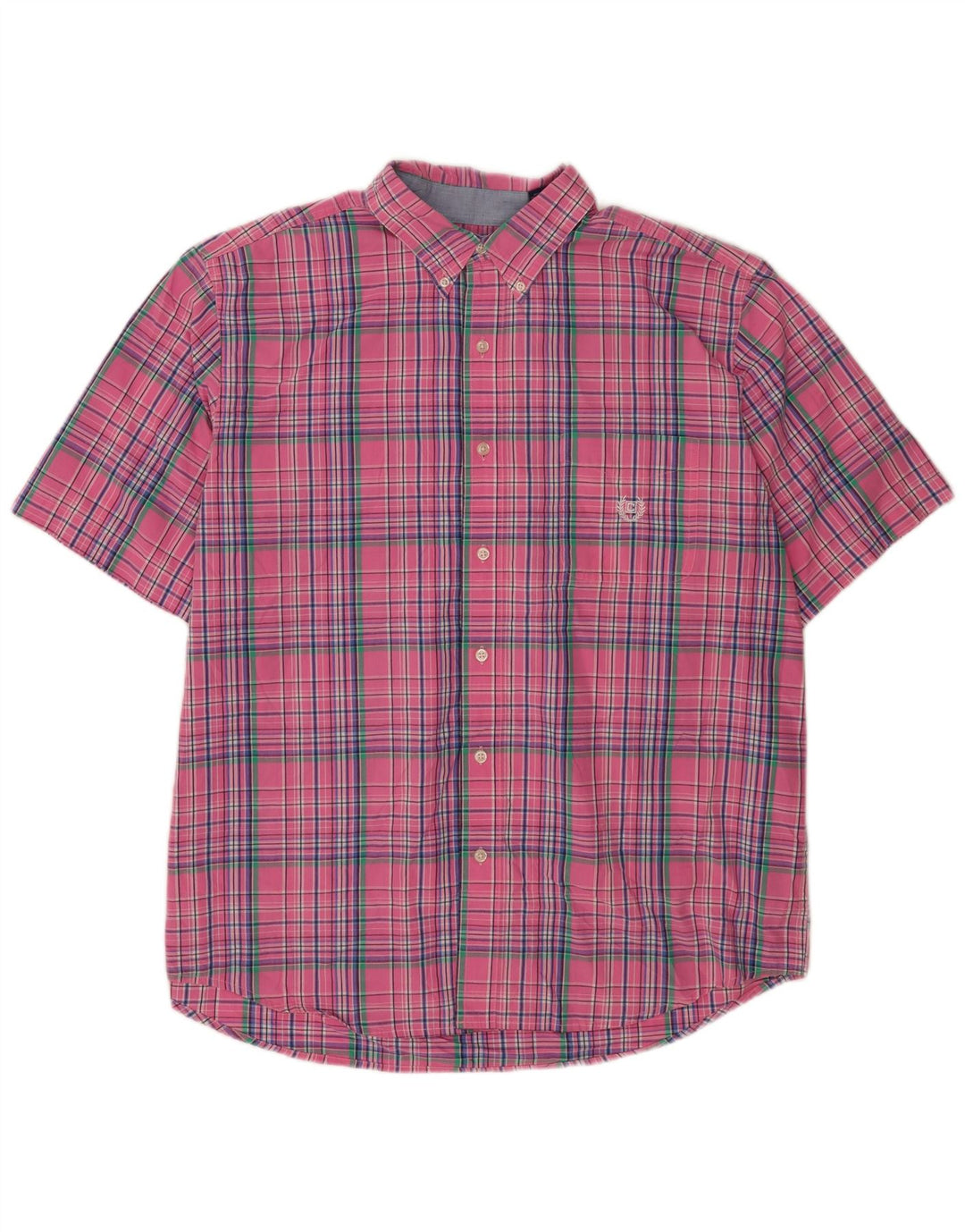 Chaps Mens Easy Care Short Sleeve Shirt XL Pink Check Cotton
