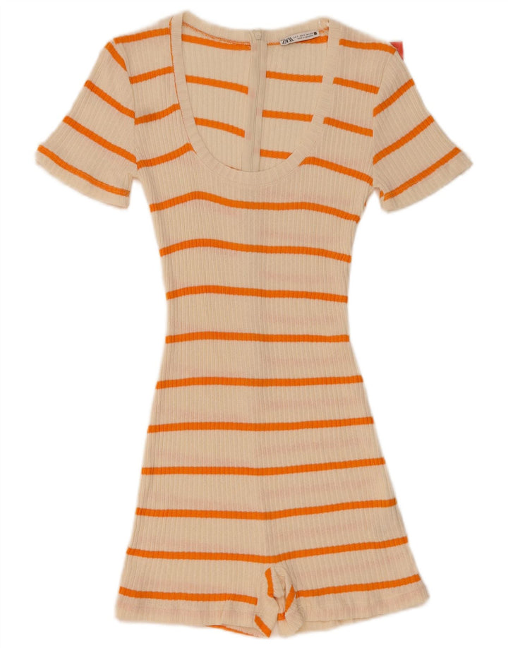 Zara Womens Playsuit UK 8 Small  White Striped