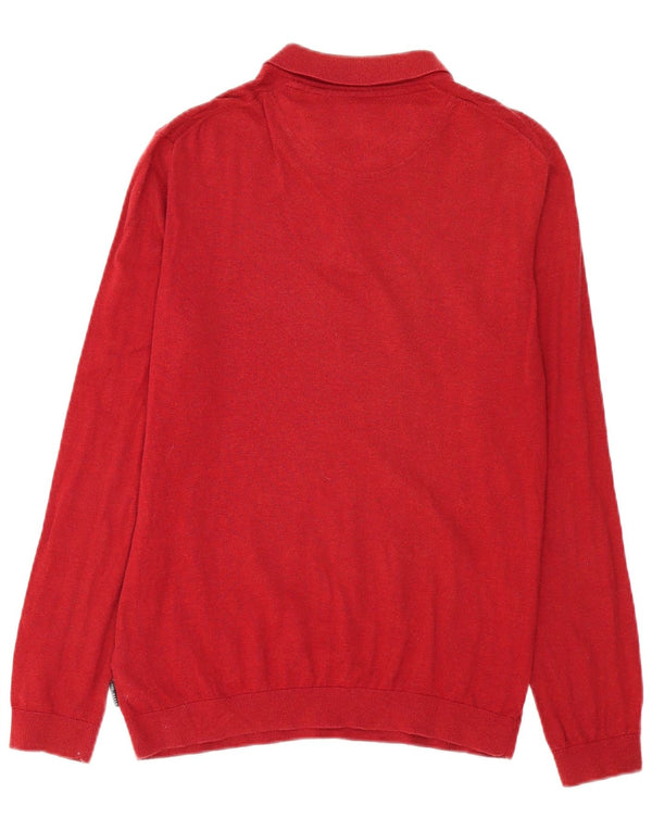 Ted Baker Mens Polo Neck Jumper Sweater Size 4 Large Red Geometric Cotton