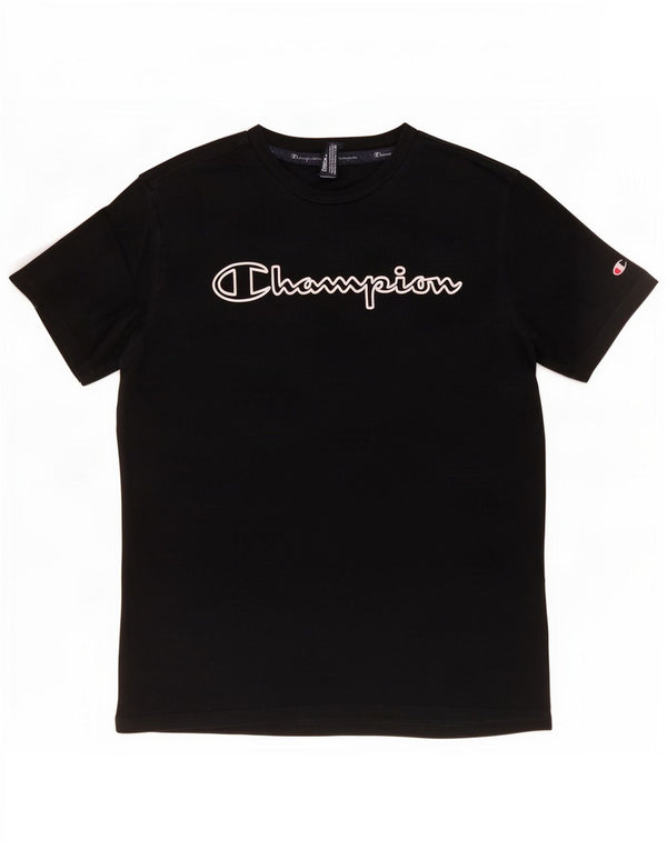 Champion Mens Graphic T-Shirt Top Medium Black Cotton