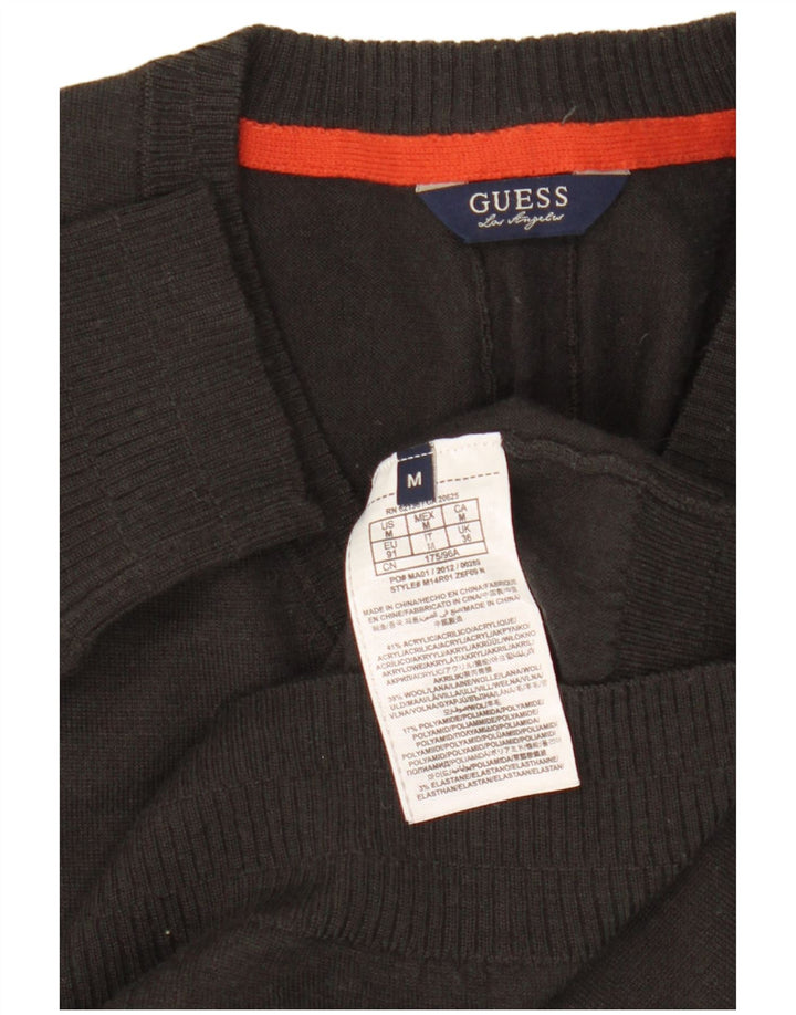 Guess Mens V-Neck Jumper Sweater Medium Grey Acrylic
