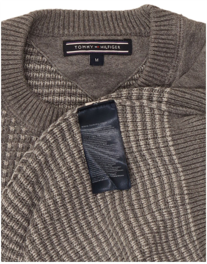 Tommy Hilfiger Mens Crew Neck Jumper Sweater Medium Grey Geometric Cotton