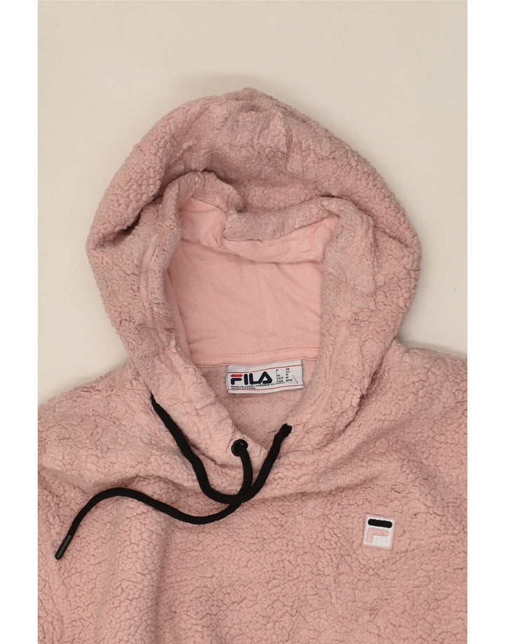 FILA Womens Hooded Fleece Jumper UK 14 Medium Pink Cotton | Vintage Fila | Thrift | Second-Hand Fila | Used Clothing | Messina Hembry 