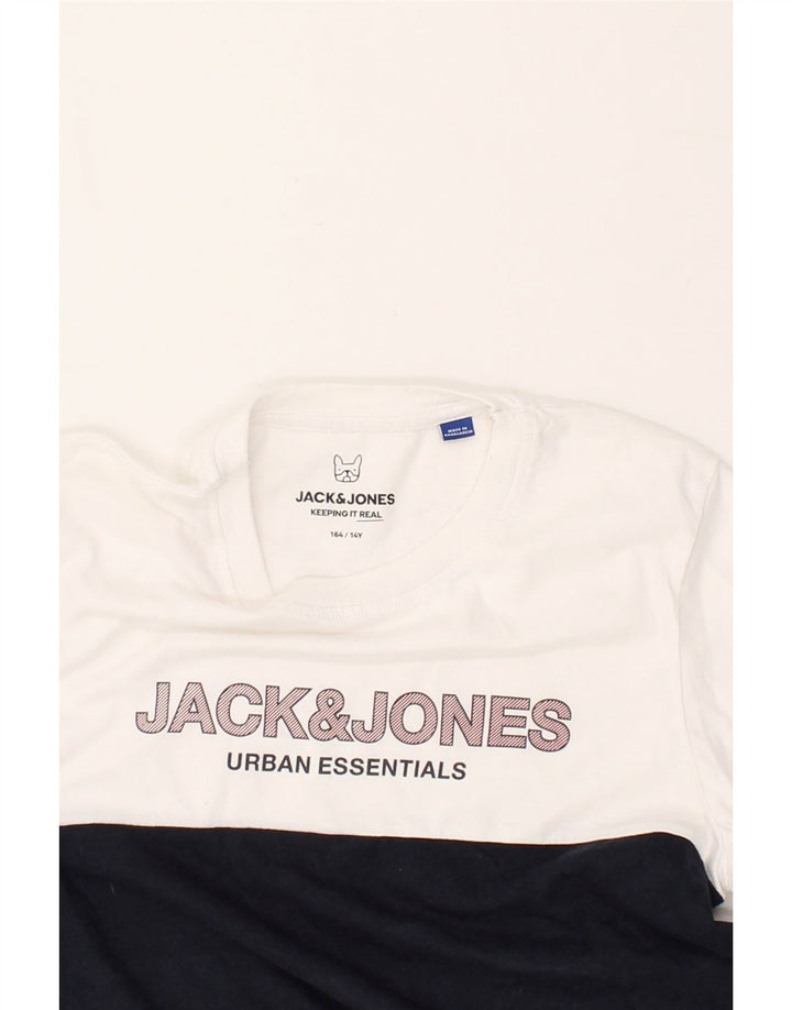 JACK & JONES Boys Graphic T-Shirt Top 13-14 Years Navy Blue Colourblock | Vintage Jack & Jones | Thrift | Second-Hand Jack & Jones | Used Clothing | Messina Hembry 