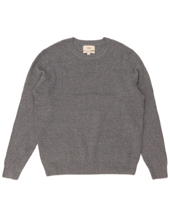 Marks & Spencer Mens Crew Neck Jumper Sweater Large Grey Flecked Polyester