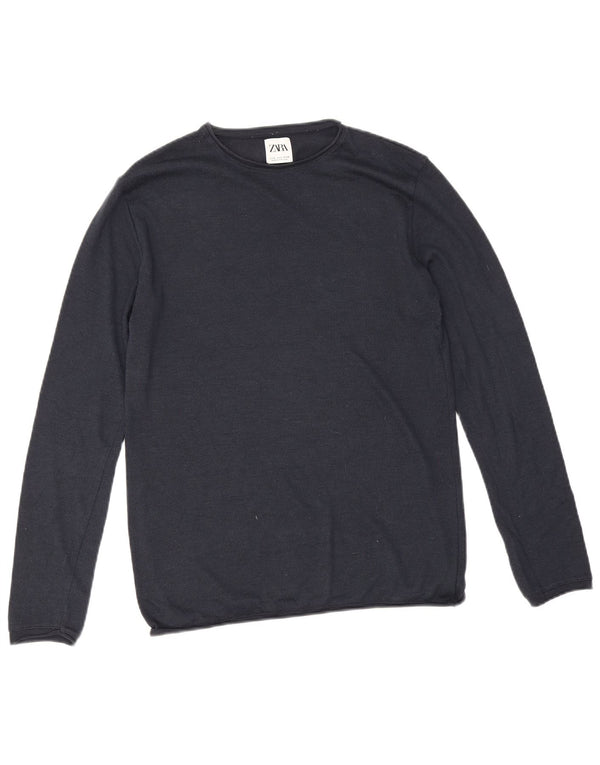 Zara Mens Crew Neck Jumper Sweater Small Navy Blue Cotton