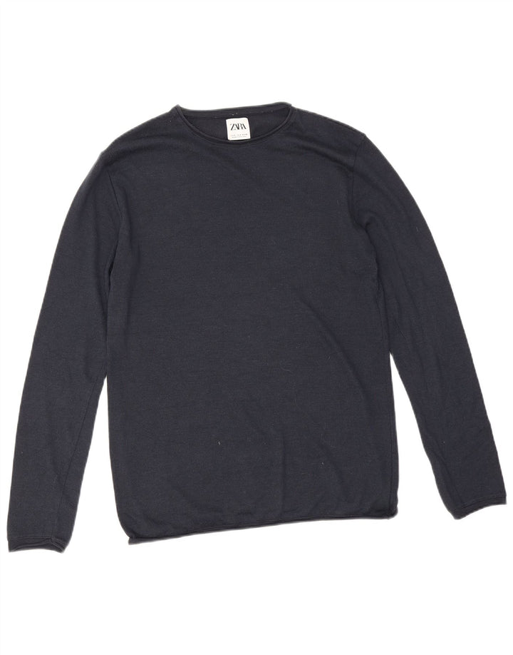 Zara Mens Crew Neck Jumper Sweater Small Navy Blue Cotton