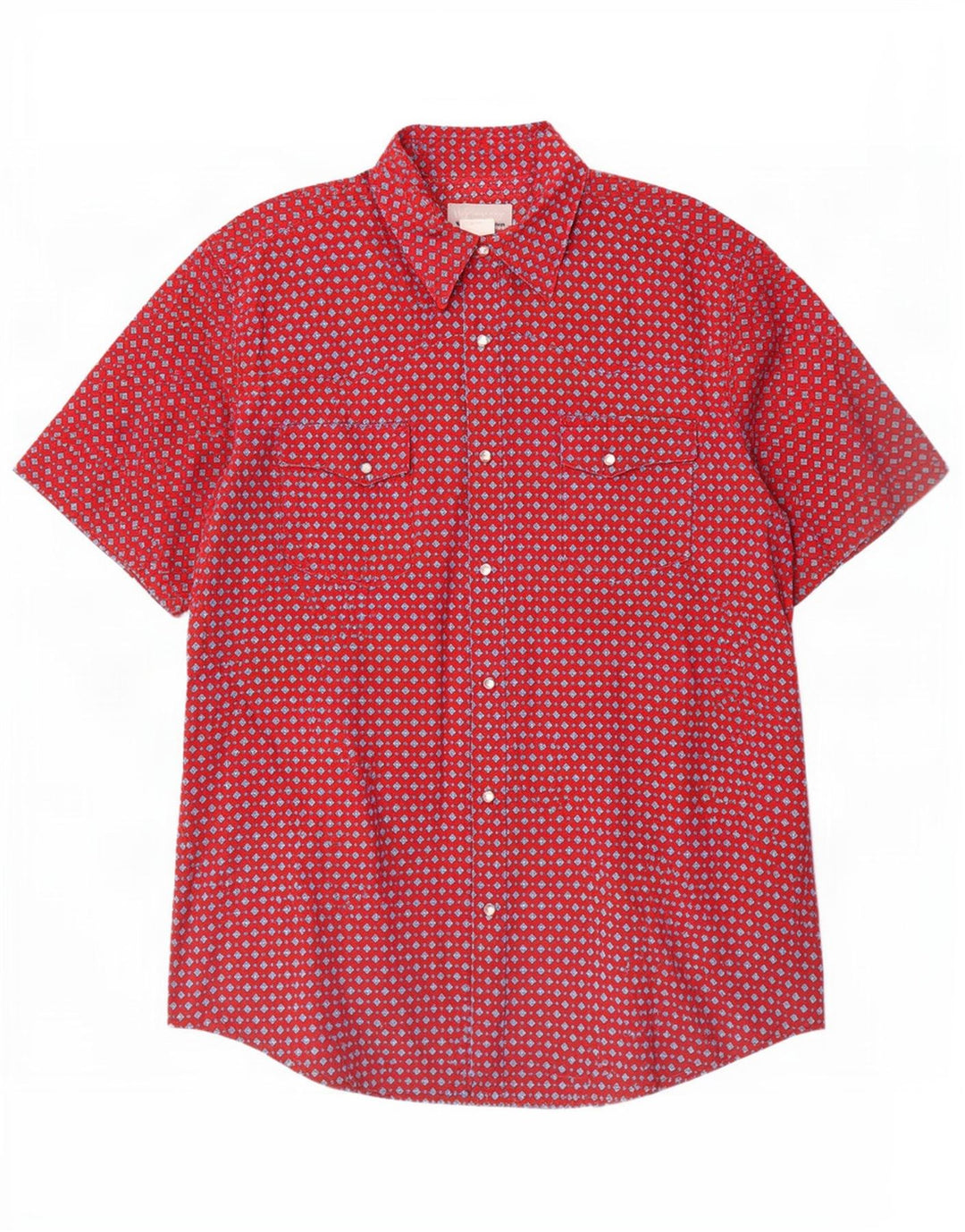 Wrangler Mens Short Sleeve Shirt Large Red Geometric Cotton
